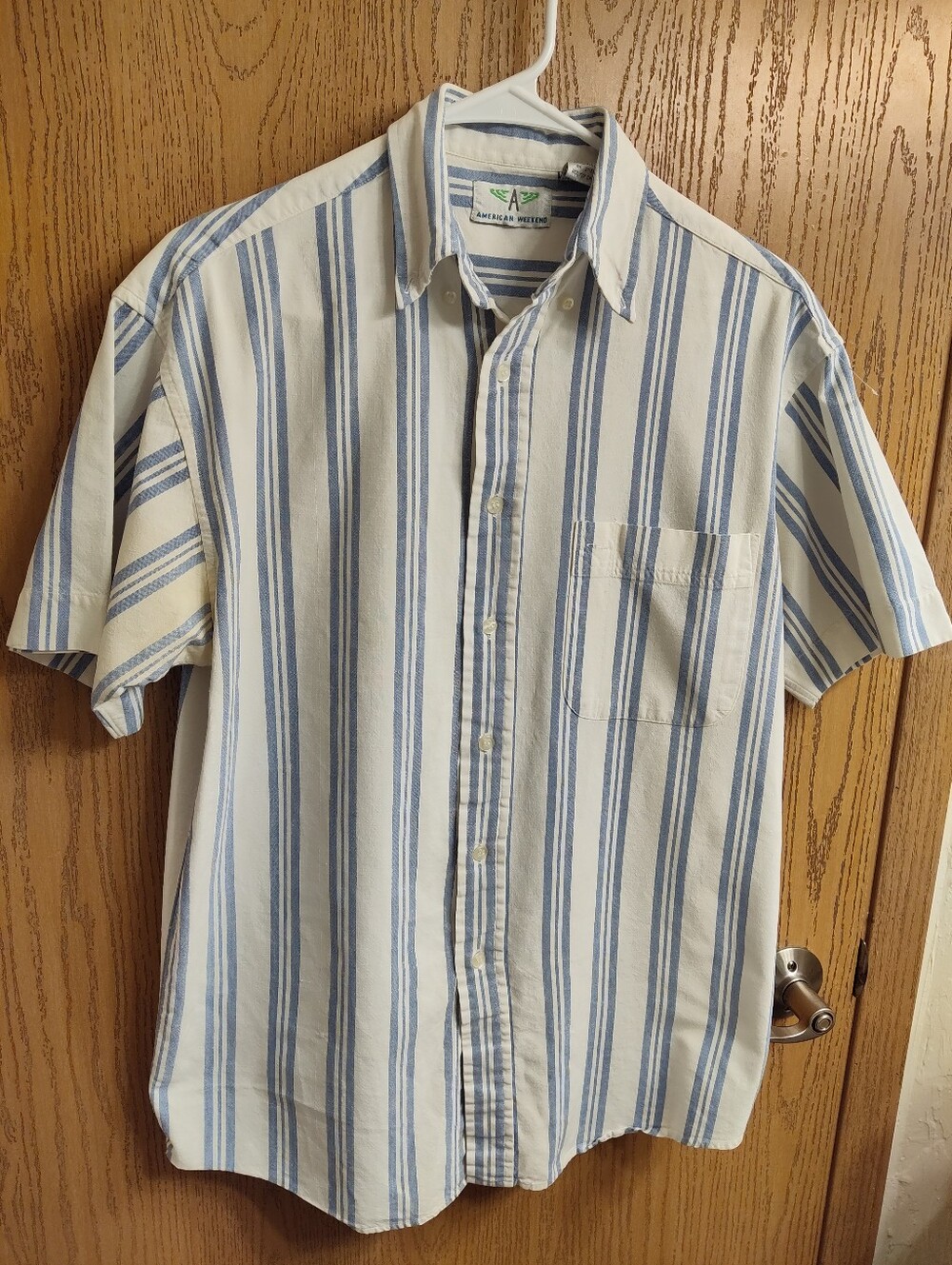 Classic Short-Sleeve Button-Down Shirt in Blue Stripe by American Button